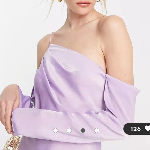 NWT Asos asymmetric satin mini dress with cold shoulder in mauve size 4 - Picture 3 of 8